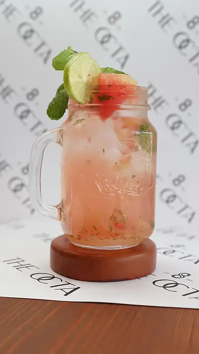 Watermelon mojito with lime and mint in a mason jar